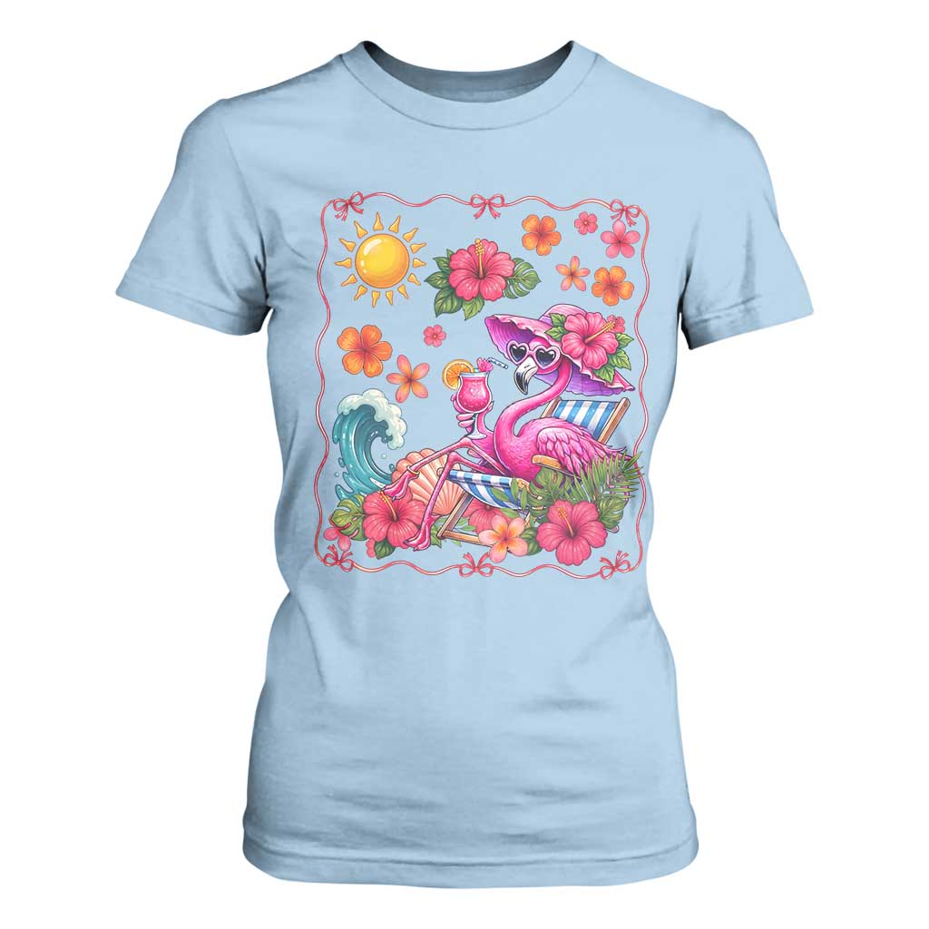 Funny Flamingo Tropical Floral Summer Vacation Graphic T Shirt For Women TS12 Light Blue Print Your Wear