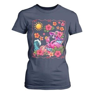 Funny Flamingo Tropical Floral Summer Vacation Graphic T Shirt For Women TS12 Navy Print Your Wear
