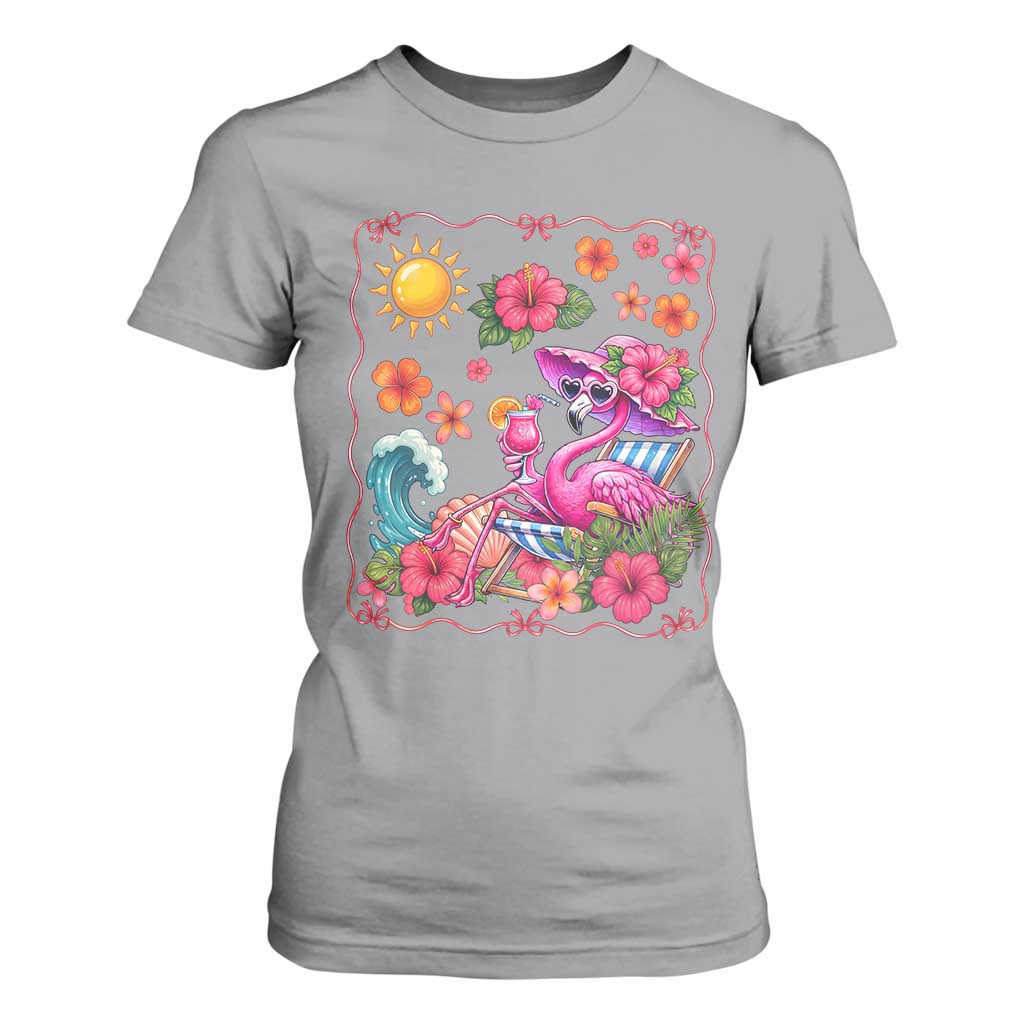 Funny Flamingo Tropical Floral Summer Vacation Graphic T Shirt For Women TS12 Sport Gray Print Your Wear