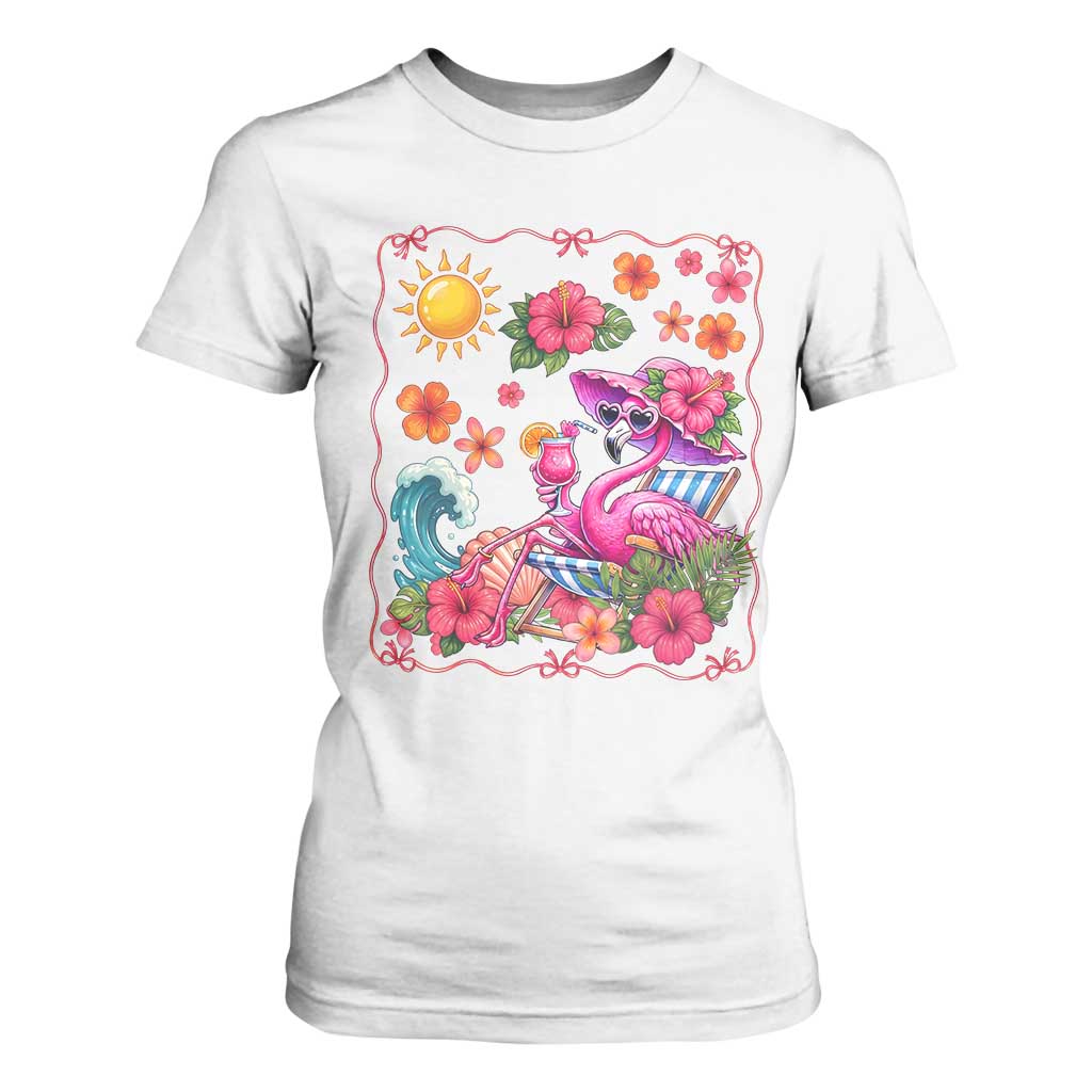 Funny Flamingo Tropical Floral Summer Vacation Graphic T Shirt For Women TS12 White Print Your Wear