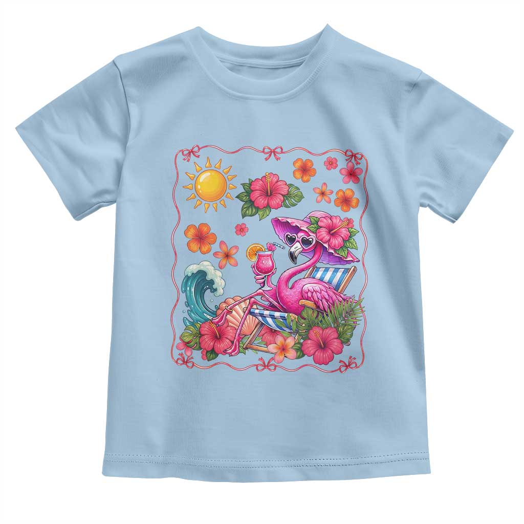 Funny Flamingo Tropical Floral Summer Vacation Graphic Toddler T Shirt TS12 Light Blue Print Your Wear