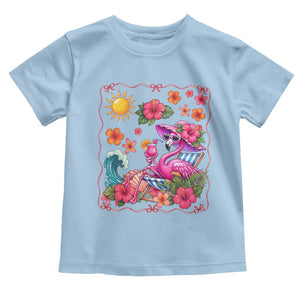 Funny Flamingo Tropical Floral Summer Vacation Graphic Toddler T Shirt TS12 Light Blue Print Your Wear