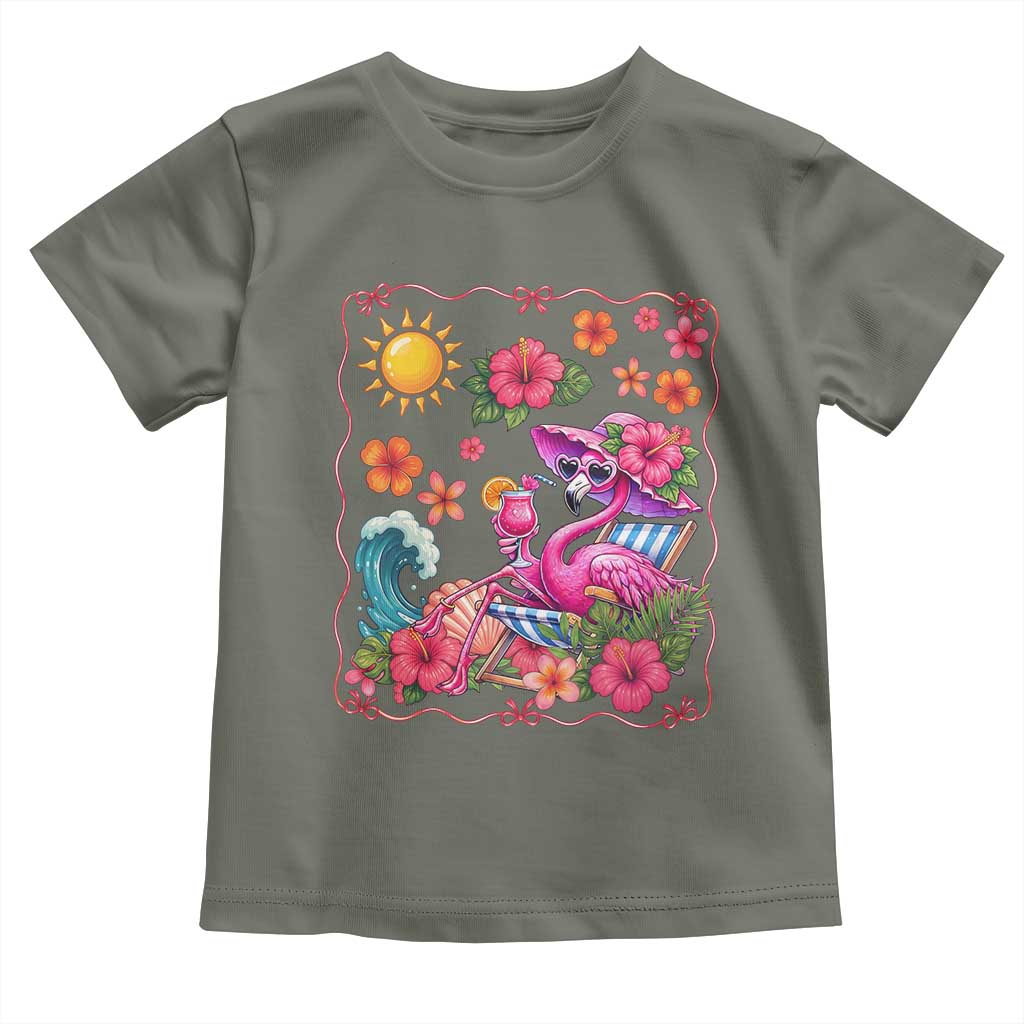 Funny Flamingo Tropical Floral Summer Vacation Graphic Toddler T Shirt TS12 Military Green Print Your Wear