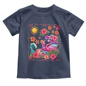 Funny Flamingo Tropical Floral Summer Vacation Graphic Toddler T Shirt TS12 Navy Print Your Wear
