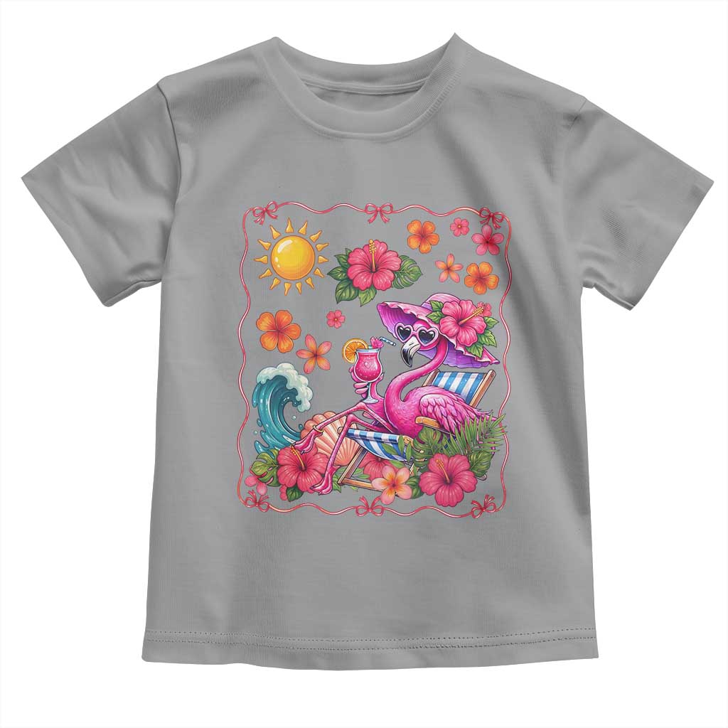 Funny Flamingo Tropical Floral Summer Vacation Graphic Toddler T Shirt TS12 Sport Gray Print Your Wear