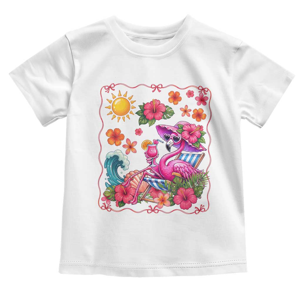 Funny Flamingo Tropical Floral Summer Vacation Graphic Toddler T Shirt TS12 White Print Your Wear