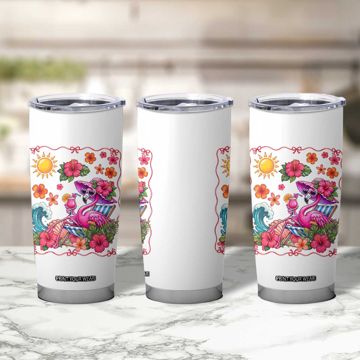 Funny Flamingo Tropical Floral Summer Vacation Graphic Tumbler Cup TS12 Print Your Wear