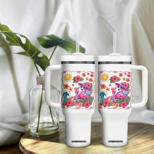 Funny Flamingo Tropical Floral Summer Vacation Graphic Tumbler With Handle TS12 Print Your Wear