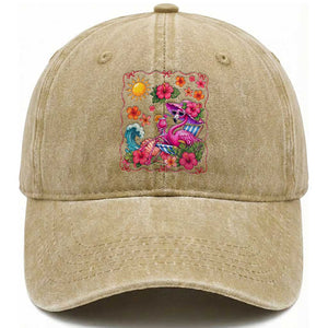 Funny Flamingo Tropical Floral Summer Vacation Graphic Washed Cotton Baseball Cap TS12 Print Your Wear