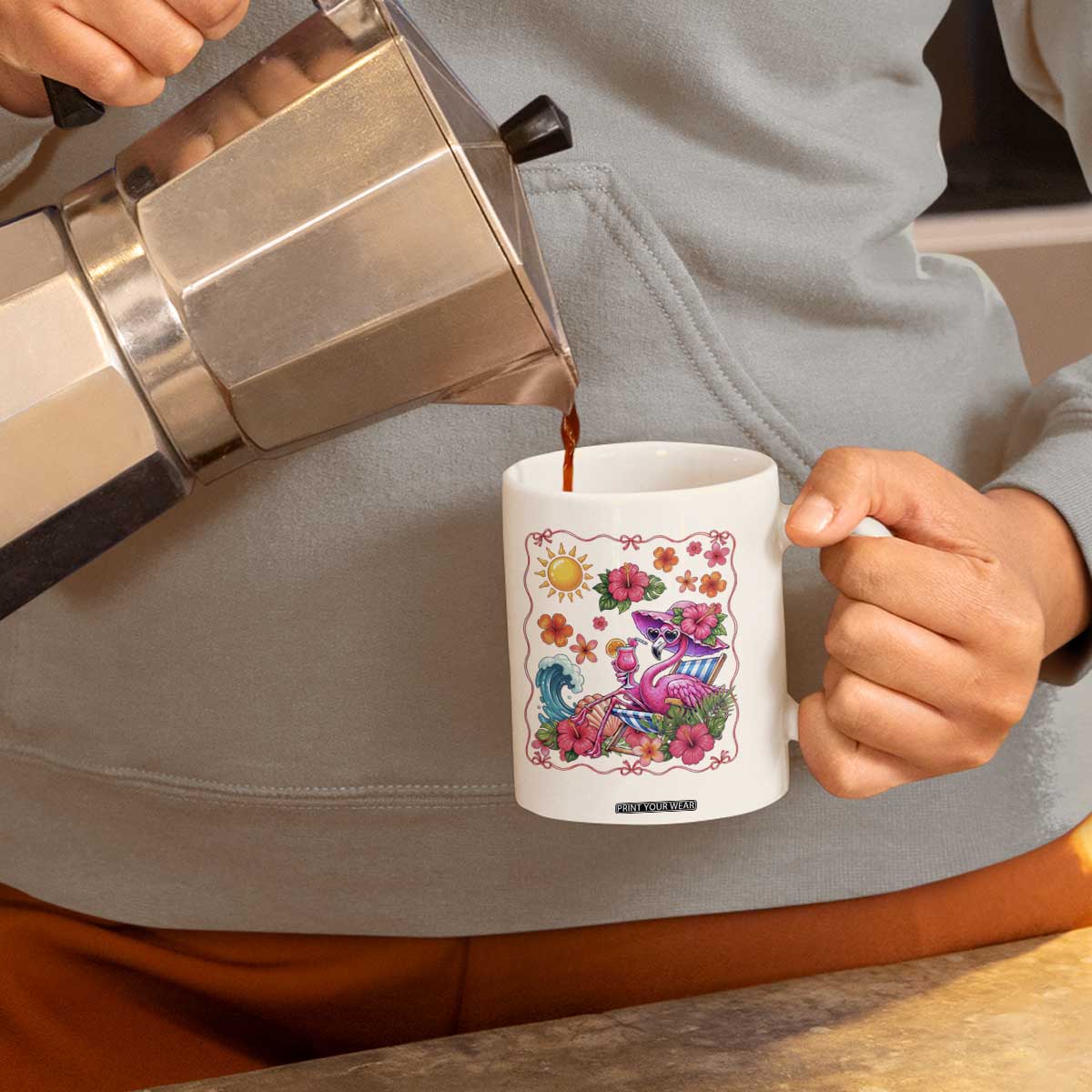 Funny Flamingo Tropical Floral Summer Vacation Graphic Coffee Mug TS12 Print Your Wear