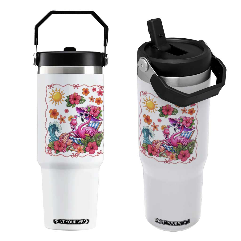 Funny Flamingo Tropical Floral Summer Vacation Graphic Flip Straw Tumbler TS12 One Size: 30 oz White Print Your Wear