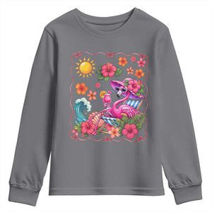 Funny Flamingo Tropical Floral Summer Vacation Graphic Youth Sweatshirt TS12 Charcoal Print Your Wear