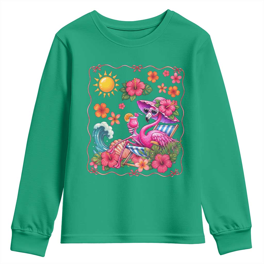 Funny Flamingo Tropical Floral Summer Vacation Graphic Youth Sweatshirt TS12 Irish Green Print Your Wear
