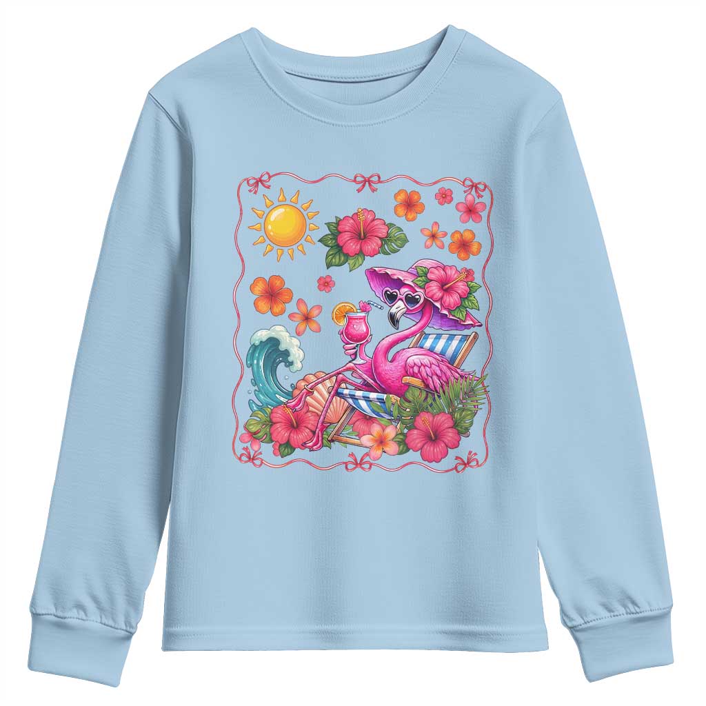 Funny Flamingo Tropical Floral Summer Vacation Graphic Youth Sweatshirt TS12 Light Blue Print Your Wear