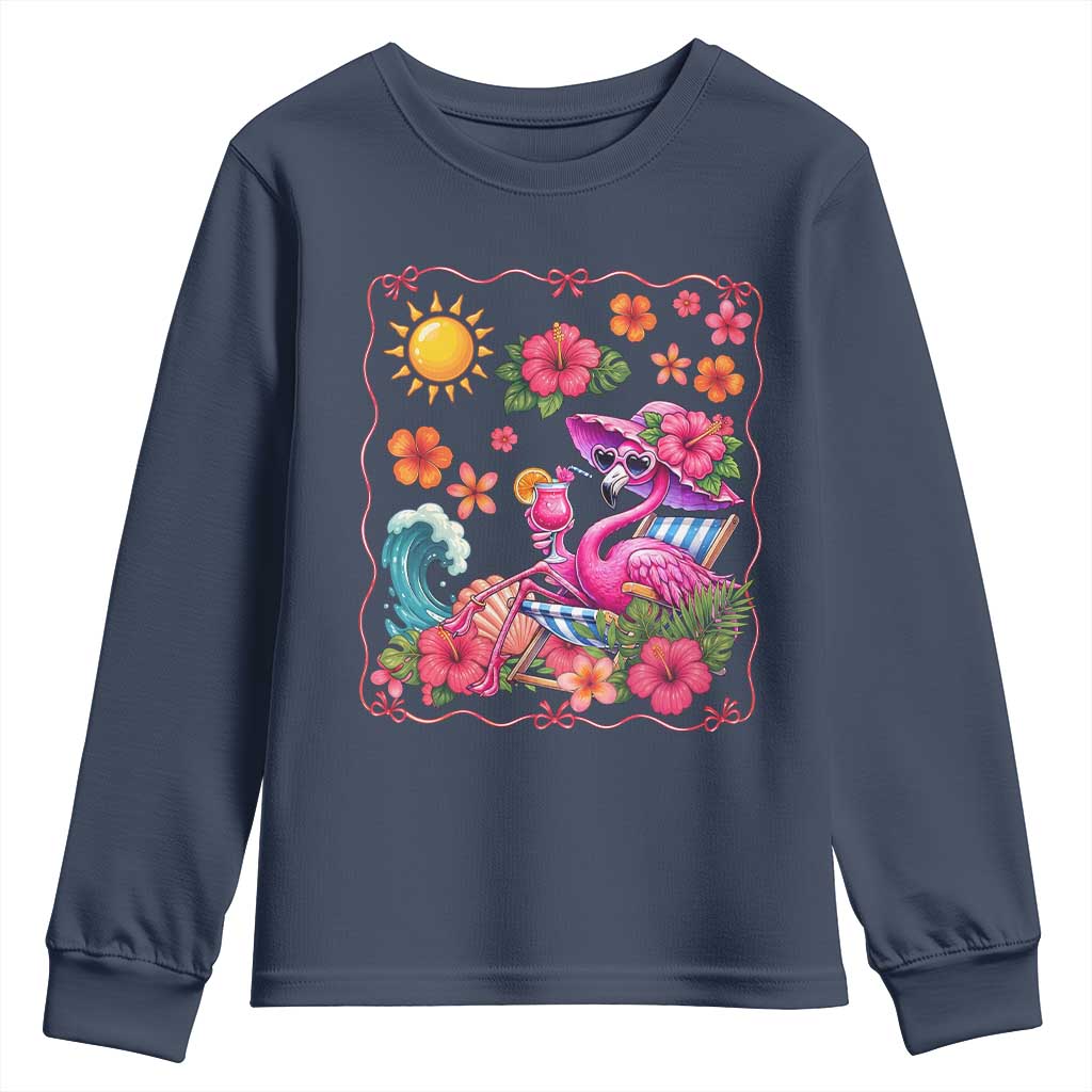 Funny Flamingo Tropical Floral Summer Vacation Graphic Youth Sweatshirt TS12 Navy Print Your Wear