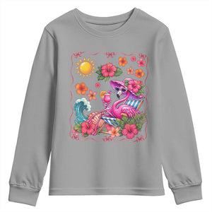 Funny Flamingo Tropical Floral Summer Vacation Graphic Youth Sweatshirt TS12 Sport Gray Print Your Wear