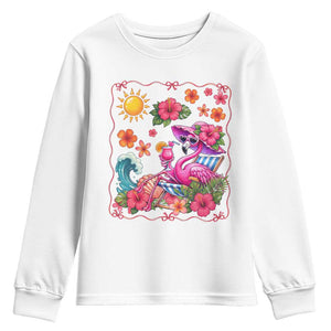 Funny Flamingo Tropical Floral Summer Vacation Graphic Youth Sweatshirt TS12 White Print Your Wear