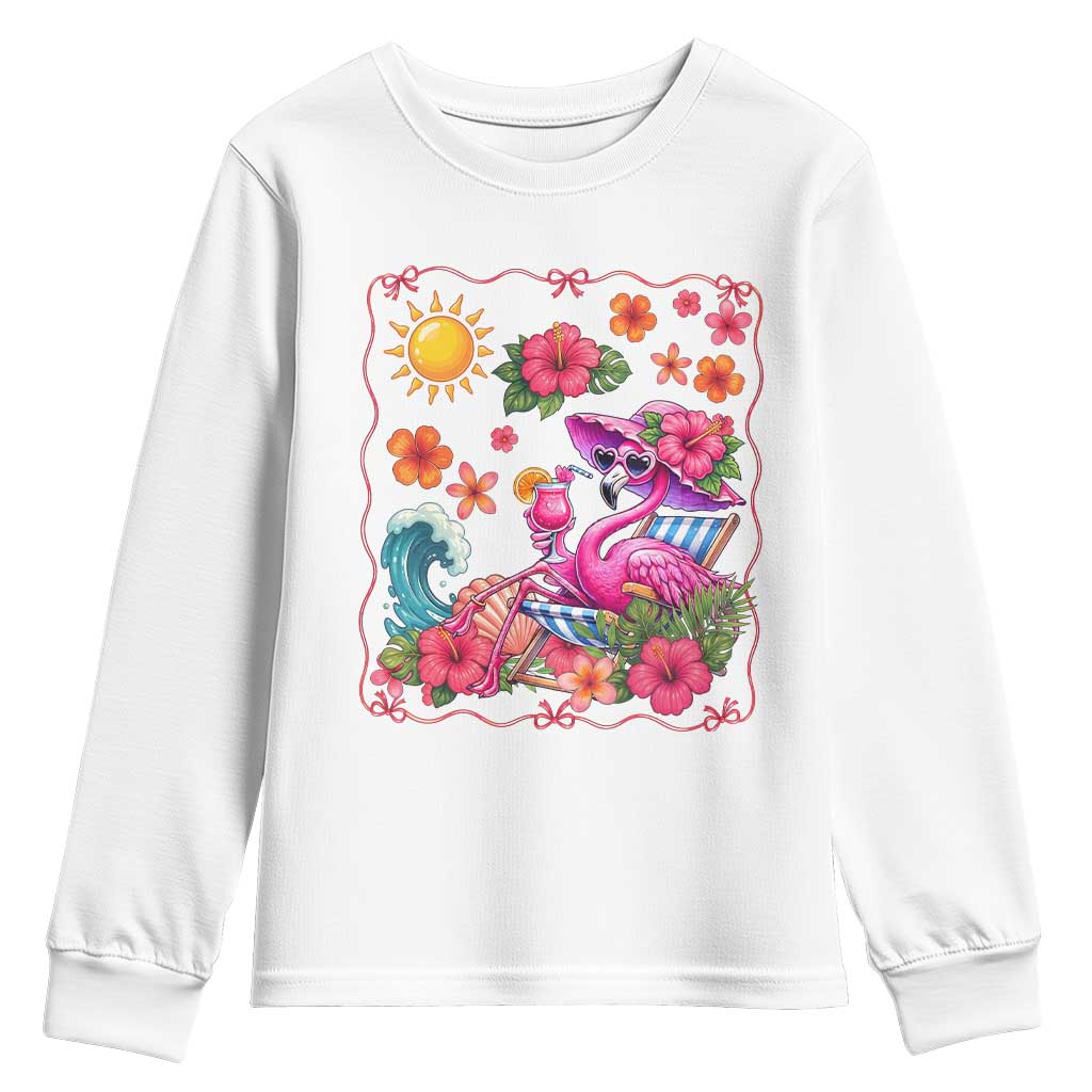 Funny Flamingo Tropical Floral Summer Vacation Graphic Youth Sweatshirt TS12 White Print Your Wear