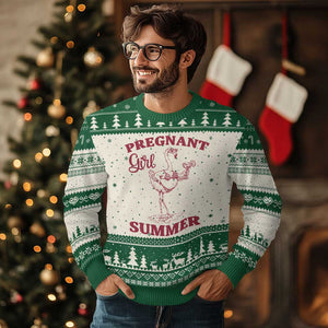 Flamingo Pregnancy Announcement Ugly Christmas Sweater Summer Beach Mom To Be Gift TS12 Beige Green Print Your Wear