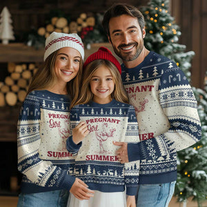 Flamingo Pregnancy Announcement Ugly Christmas Sweater Summer Beach Mom To Be Gift TS12 Beige Navy Print Your Wear