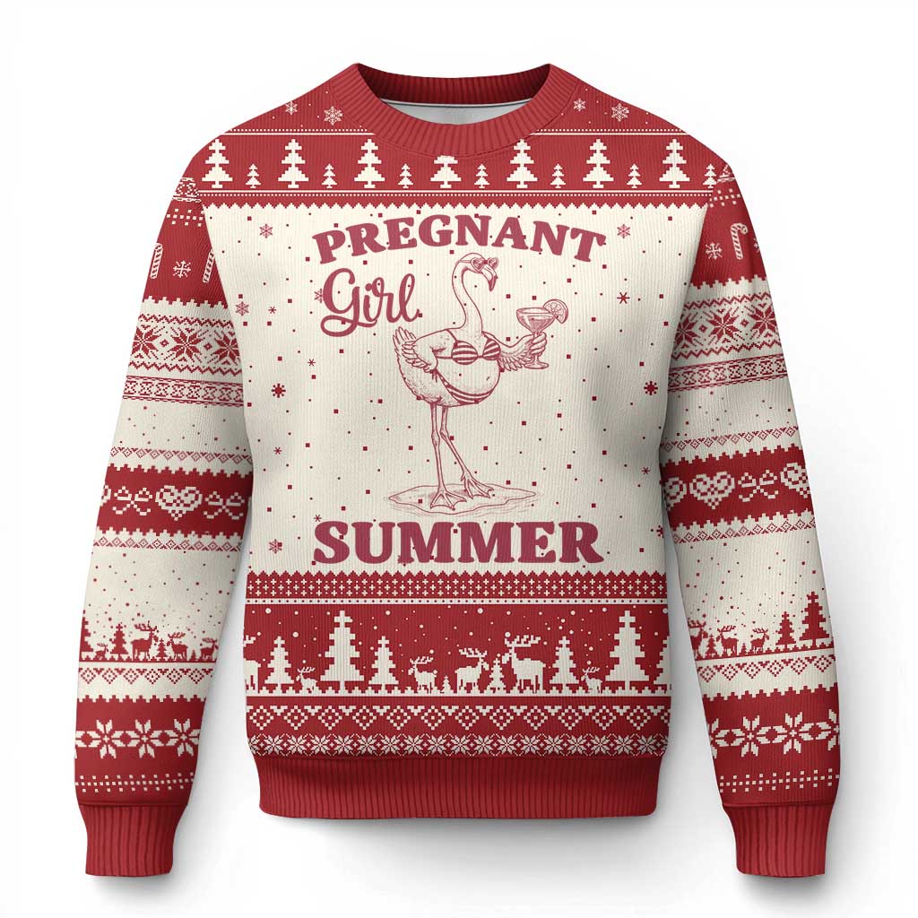 Flamingo Pregnancy Announcement Ugly Christmas Sweater Summer Beach Mom To Be Gift TS12 Beige Red Print Your Wear