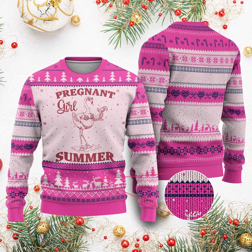 Flamingo Pregnancy Announcement Ugly Christmas Sweater Summer Beach Mom To Be Gift TS12 Hot Pink Print Your Wear