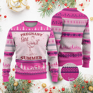 Flamingo Pregnancy Announcement Ugly Christmas Sweater Summer Beach Mom To Be Gift TS12 Hot Pink Print Your Wear