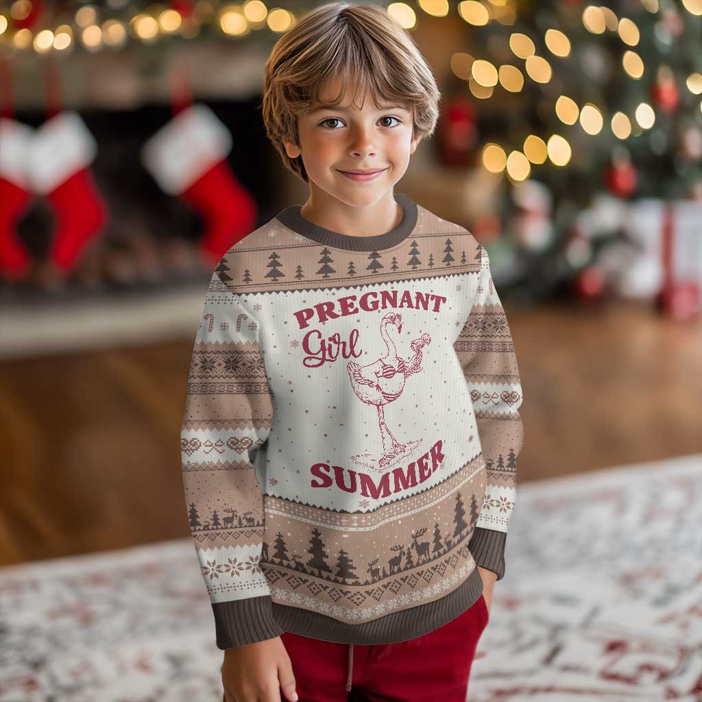 Flamingo Pregnancy Announcement Ugly Christmas Sweater Summer Beach Mom To Be Gift TS12 Mocha Mousse Print Your Wear