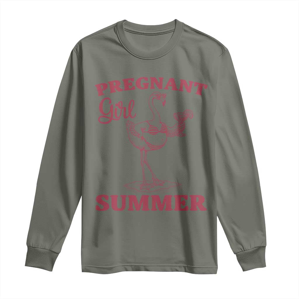 Flamingo Pregnancy Announcement Long Sleeve Shirt Summer Beach Mom To Be Gift TS12 Military Green Print Your Wear
