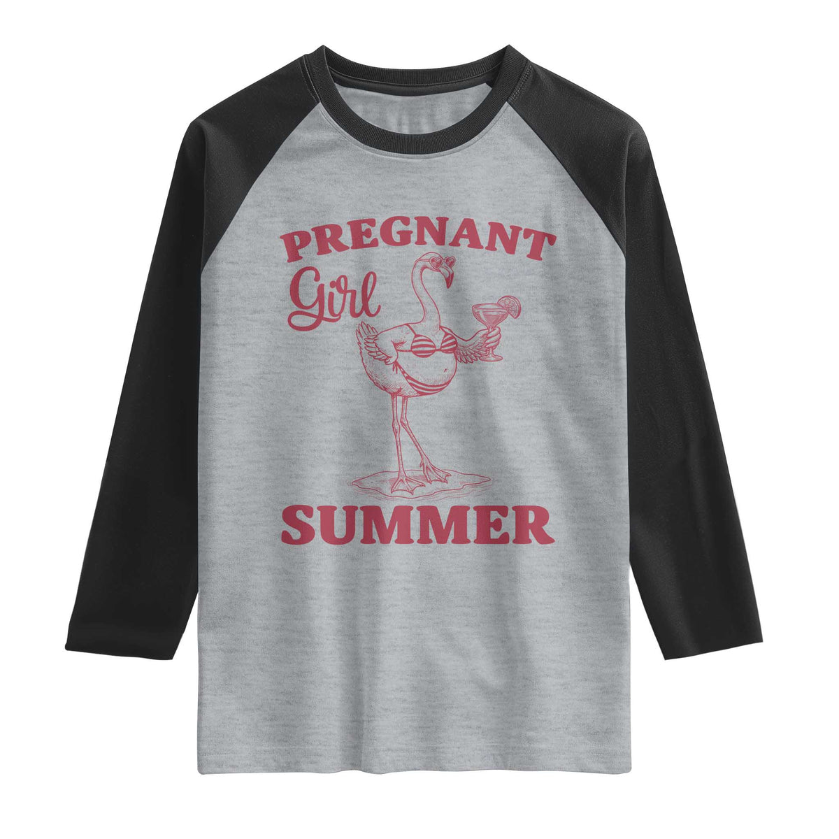 Flamingo Pregnancy Announcement Raglan Shirt Summer Beach Mom To Be Gift TS12 Heather Gray Black Print Your Wear