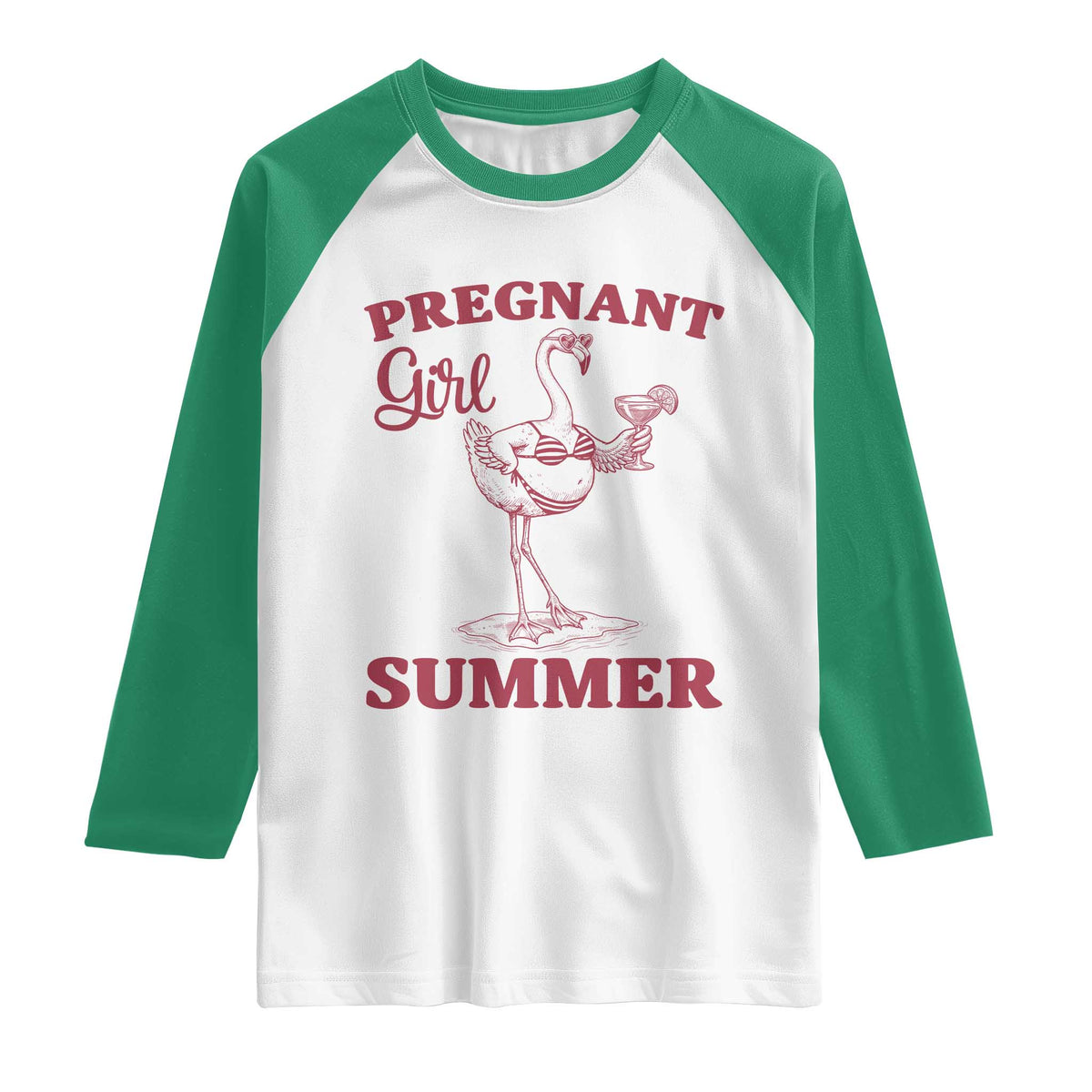 Flamingo Pregnancy Announcement Raglan Shirt Summer Beach Mom To Be Gift TS12 White Kelly Green Print Your Wear