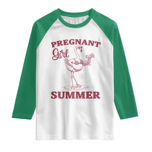 Flamingo Pregnancy Announcement Raglan Shirt Summer Beach Mom To Be Gift TS12 White Kelly Green Print Your Wear
