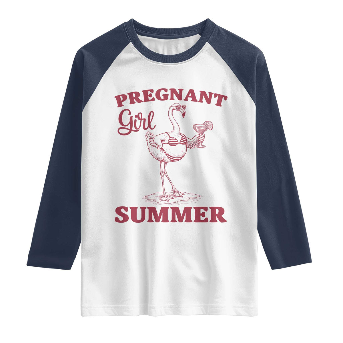 Flamingo Pregnancy Announcement Raglan Shirt Summer Beach Mom To Be Gift TS12 White Navy Print Your Wear
