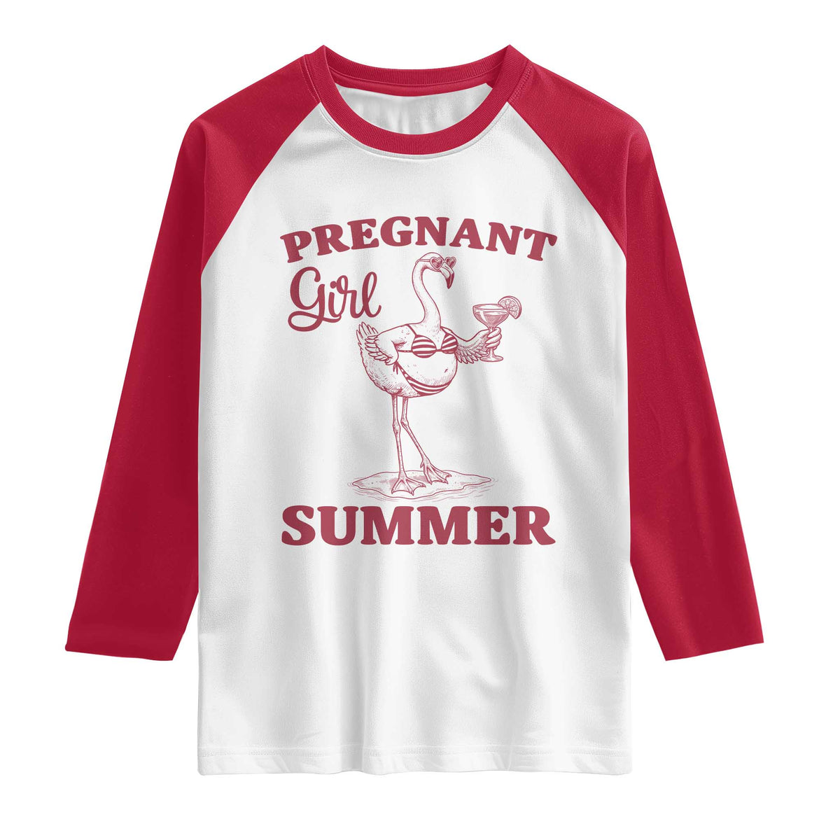 Flamingo Pregnancy Announcement Raglan Shirt Summer Beach Mom To Be Gift TS12 White Red Print Your Wear