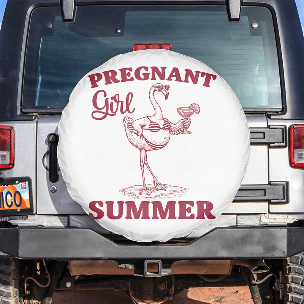 Flamingo Pregnancy Announcement Spare Tire Cover Summer Beach Mom To Be Gift TS12 No hole White Print Your Wear