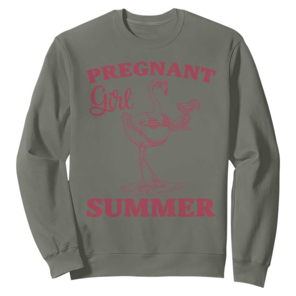Flamingo Pregnancy Announcement Sweatshirt Summer Beach Mom To Be Gift TS12 Military Green Print Your Wear