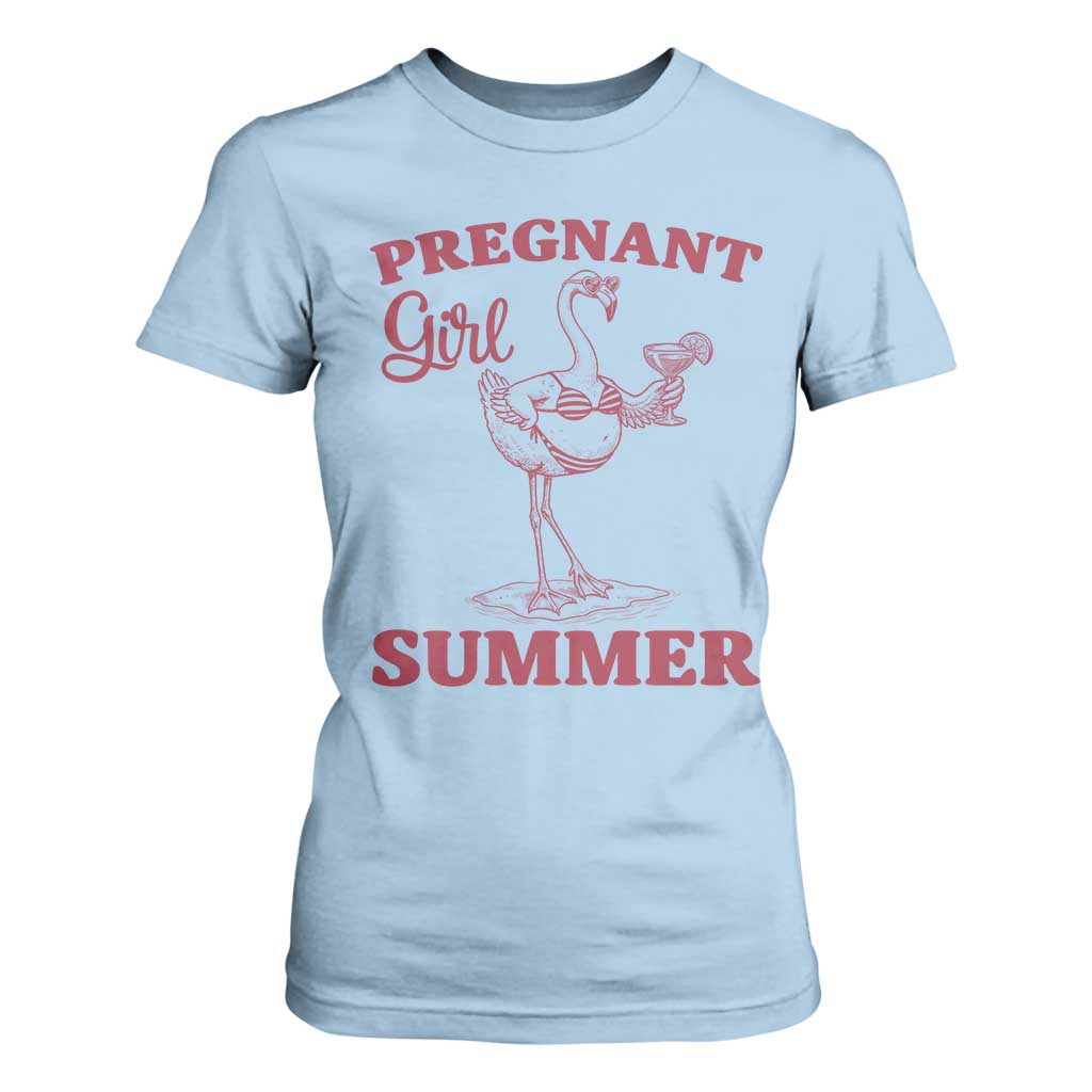 Flamingo Pregnancy Announcement T Shirt For Women Summer Beach Mom To Be Gift TS12 Light Blue Print Your Wear