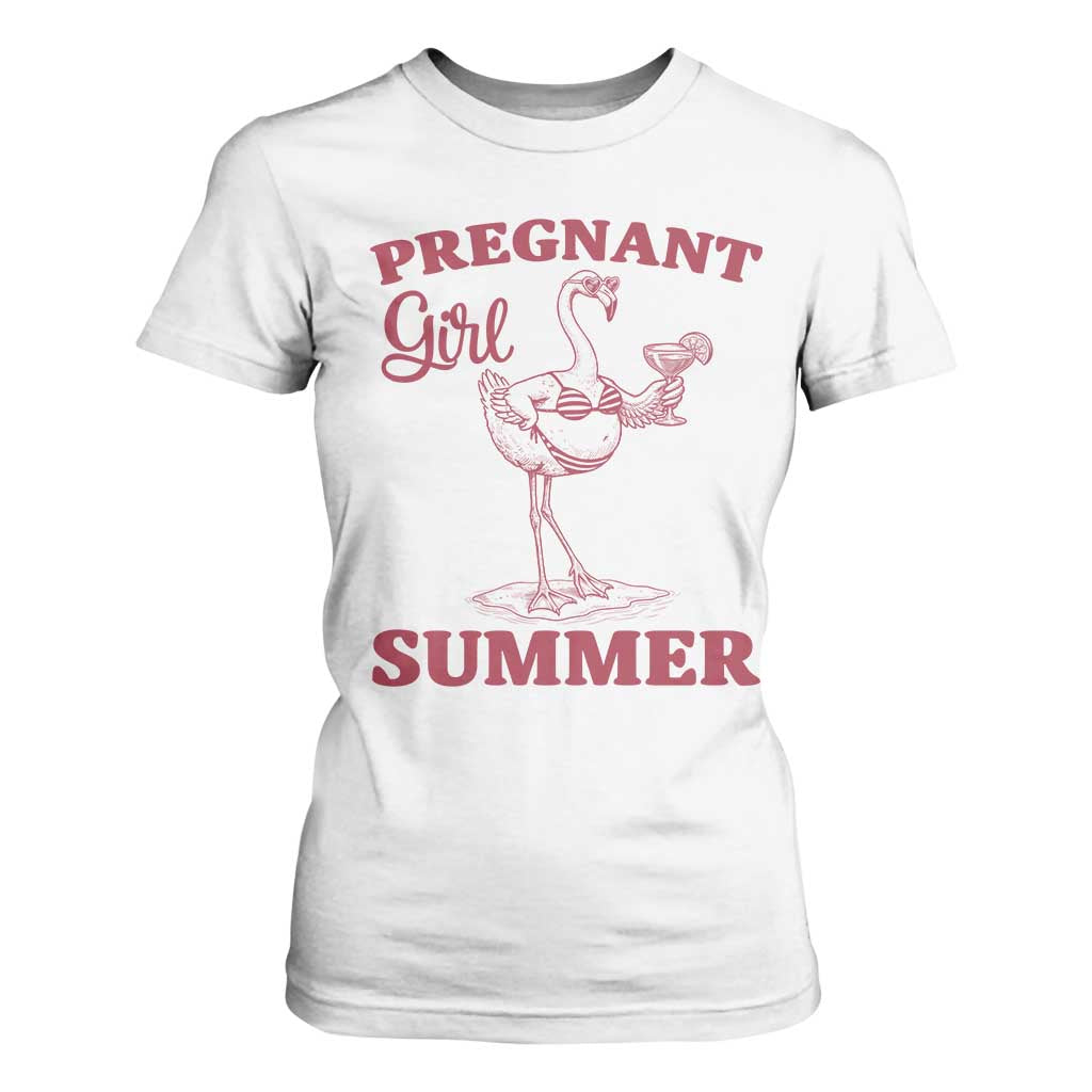 Flamingo Pregnancy Announcement T Shirt For Women Summer Beach Mom To Be Gift TS12 White Print Your Wear
