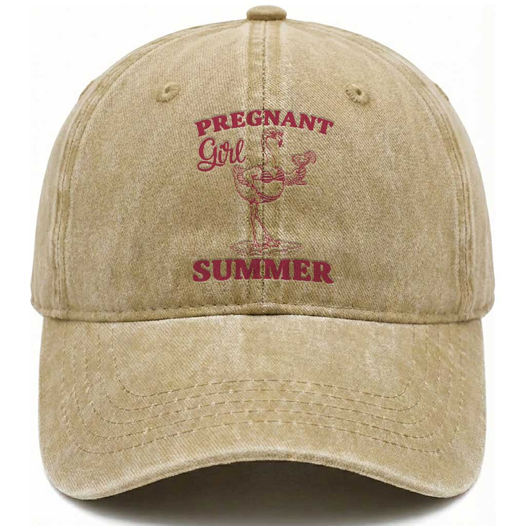Flamingo Pregnancy Announcement Washed Cotton Baseball Cap Summer Beach Mom To Be Gift TS12 Print Your Wear