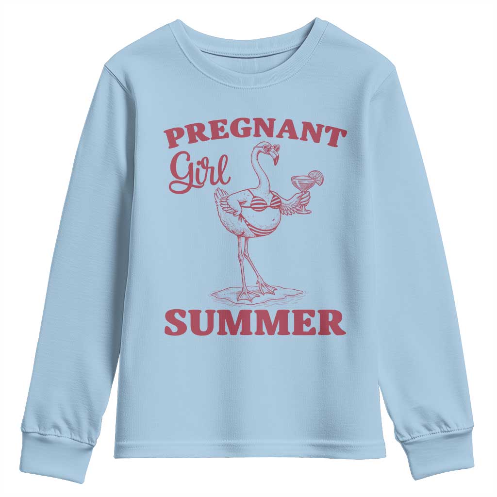 Flamingo Pregnancy Announcement Youth Sweatshirt Summer Beach Mom To Be Gift TS12 Light Blue Print Your Wear