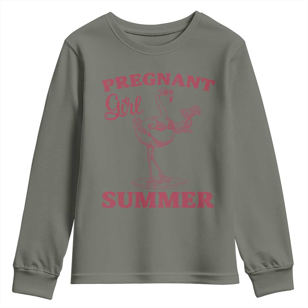 Flamingo Pregnancy Announcement Youth Sweatshirt Summer Beach Mom To Be Gift TS12 Military Green Print Your Wear