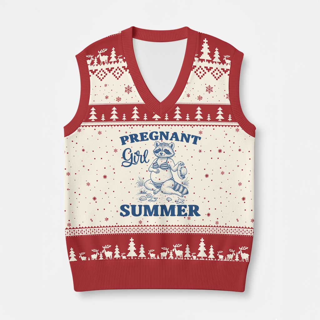 Raccoon Pregnancy Announcement V-Neck Knit Sweater Vest Summer Beach Mom To Be Gift TS12 Beige Red Print Your Wear
