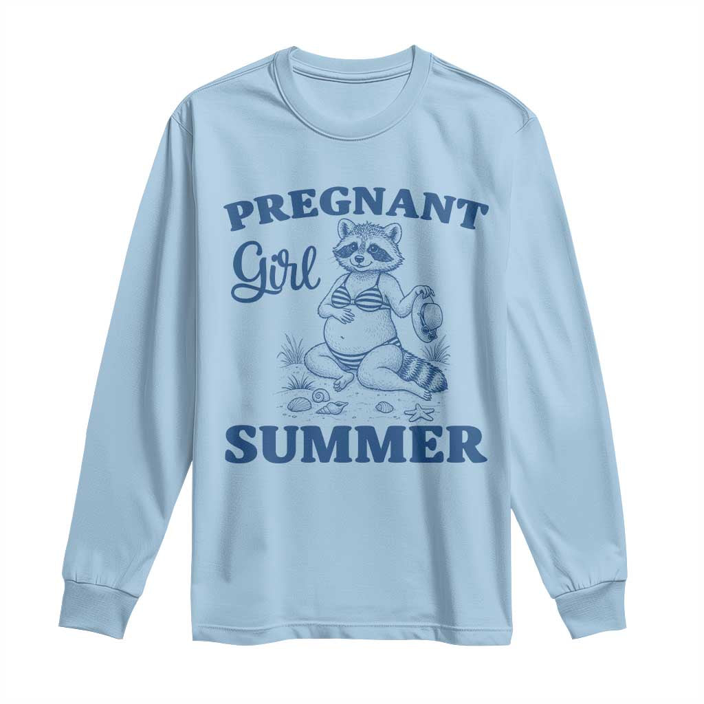 Raccoon Pregnancy Announcement Long Sleeve Shirt Summer Beach Mom To Be Gift TS12 Light Blue Print Your Wear
