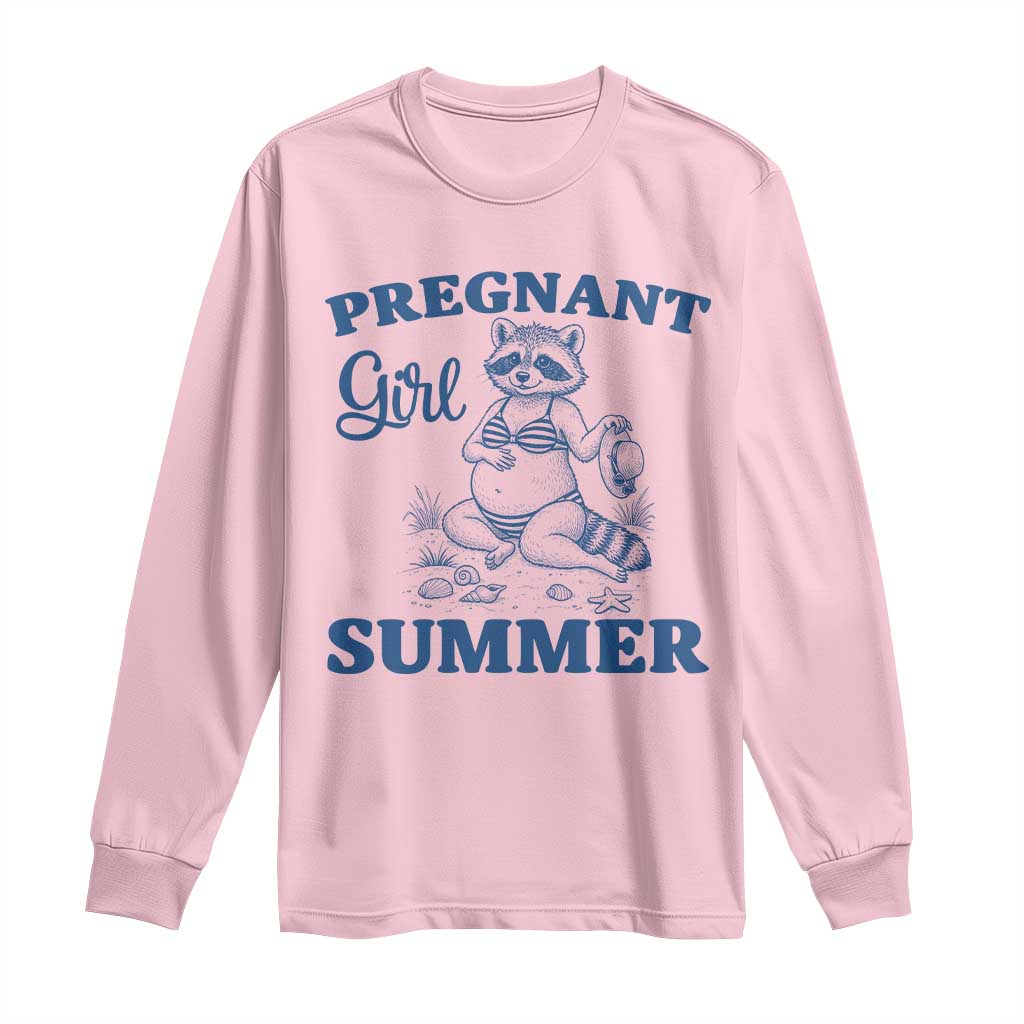 Raccoon Pregnancy Announcement Long Sleeve Shirt Summer Beach Mom To Be Gift TS12 Light Pink Print Your Wear