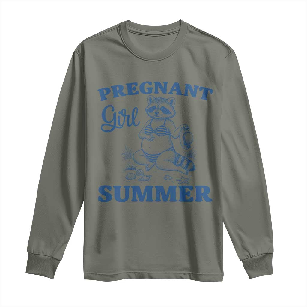Raccoon Pregnancy Announcement Long Sleeve Shirt Summer Beach Mom To Be Gift TS12 Military Green Print Your Wear