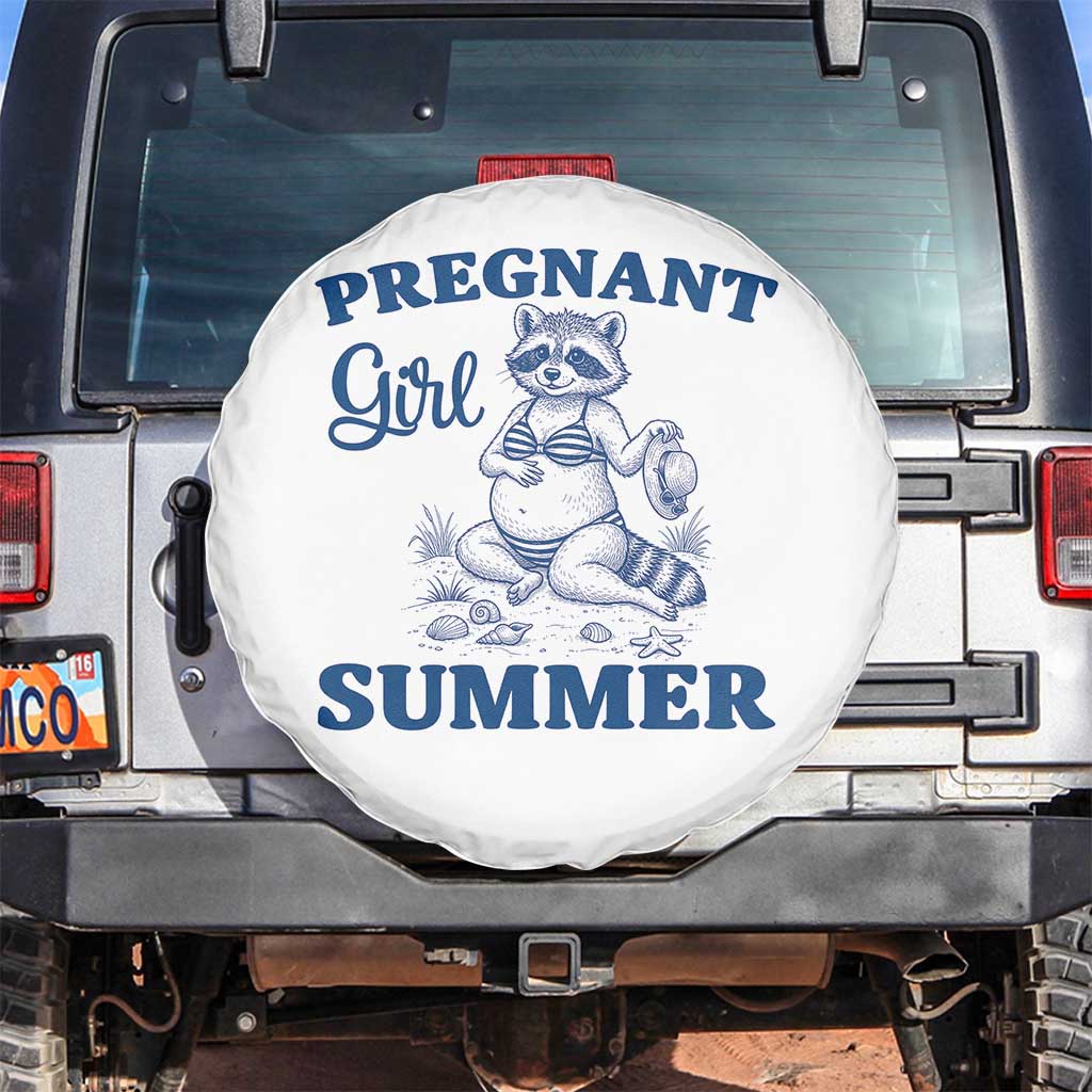 Raccoon Pregnancy Announcement Spare Tire Cover Summer Beach Mom To Be Gift TS12 No hole White Print Your Wear