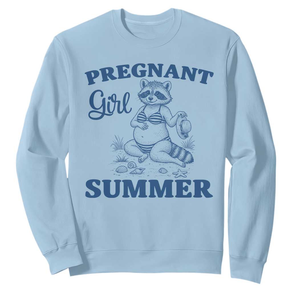 Raccoon Pregnancy Announcement Sweatshirt Summer Beach Mom To Be Gift TS12 Light Blue Print Your Wear