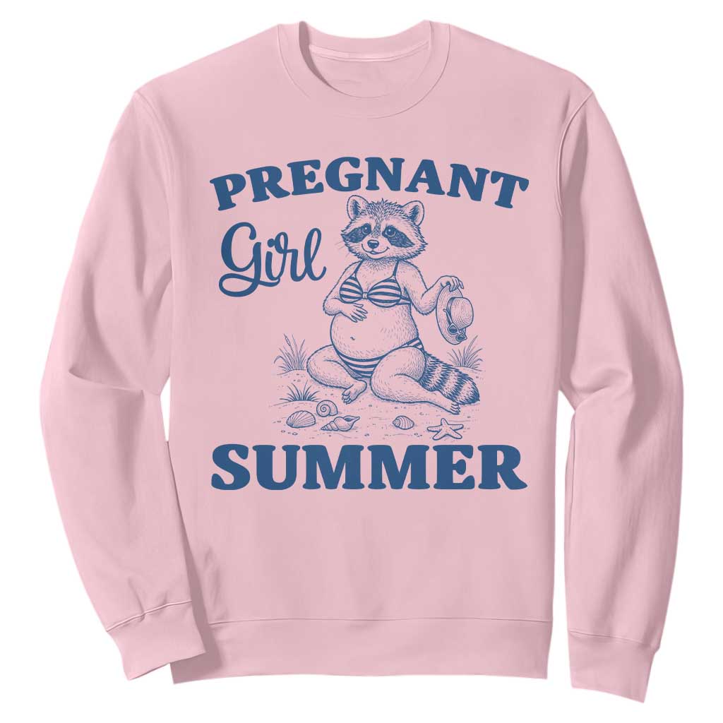 Raccoon Pregnancy Announcement Sweatshirt Summer Beach Mom To Be Gift TS12 Light Pink Print Your Wear
