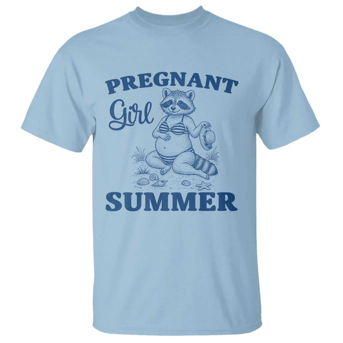 Raccoon Pregnancy Announcement T Shirt Summer Beach Mom To Be Gift TS12 Light Blue Print Your Wear