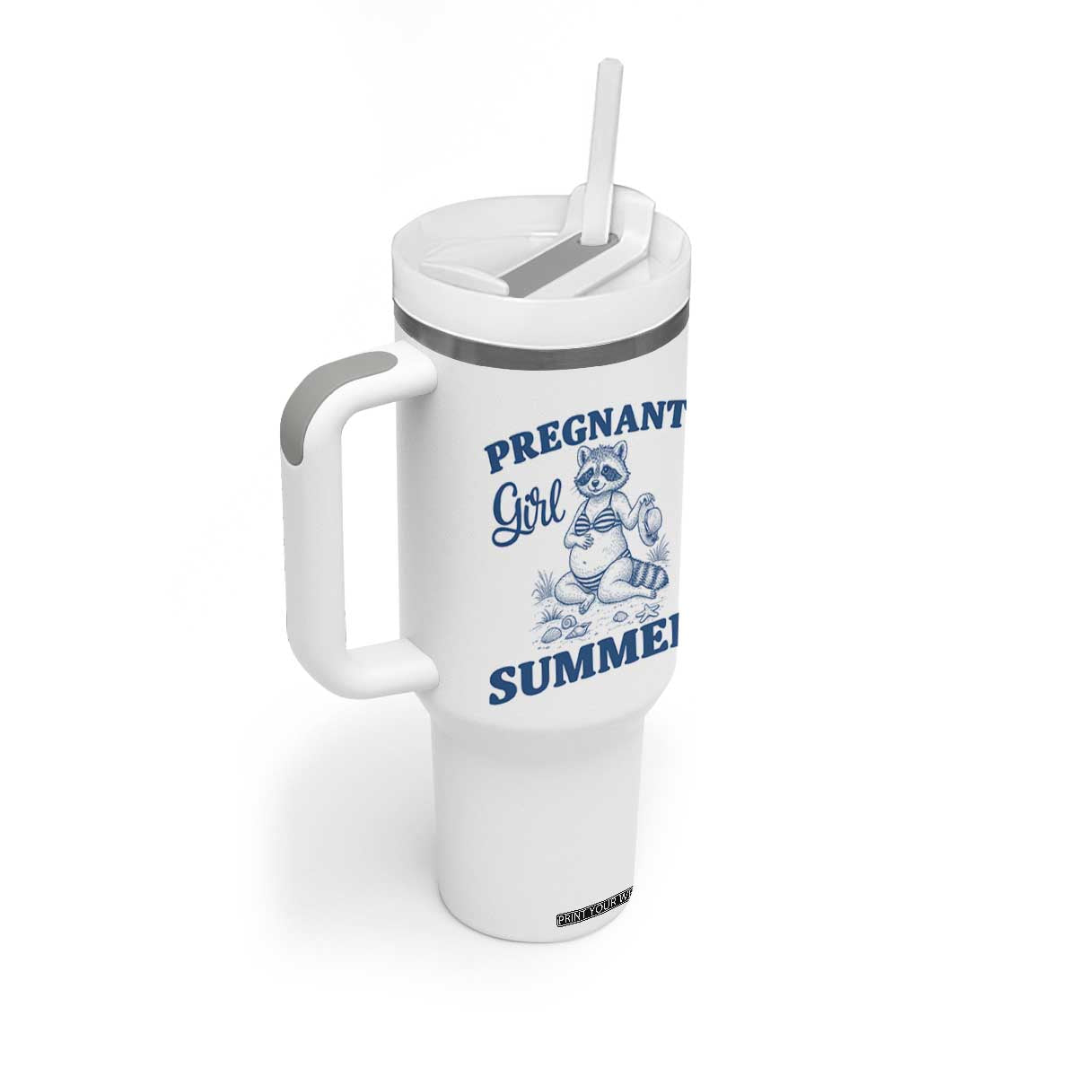 Raccoon Pregnancy Announcement Tumbler With Handle Summer Beach Mom To Be Gift TS12 Print Your Wear